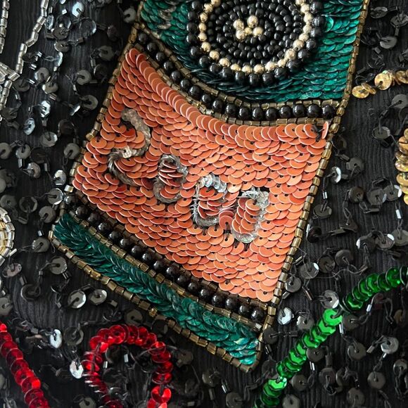 VTG Sz L Lawrence Kazar Silk Sequined New Years 2000 top shoulder pads y2k - Picture 12 of 16